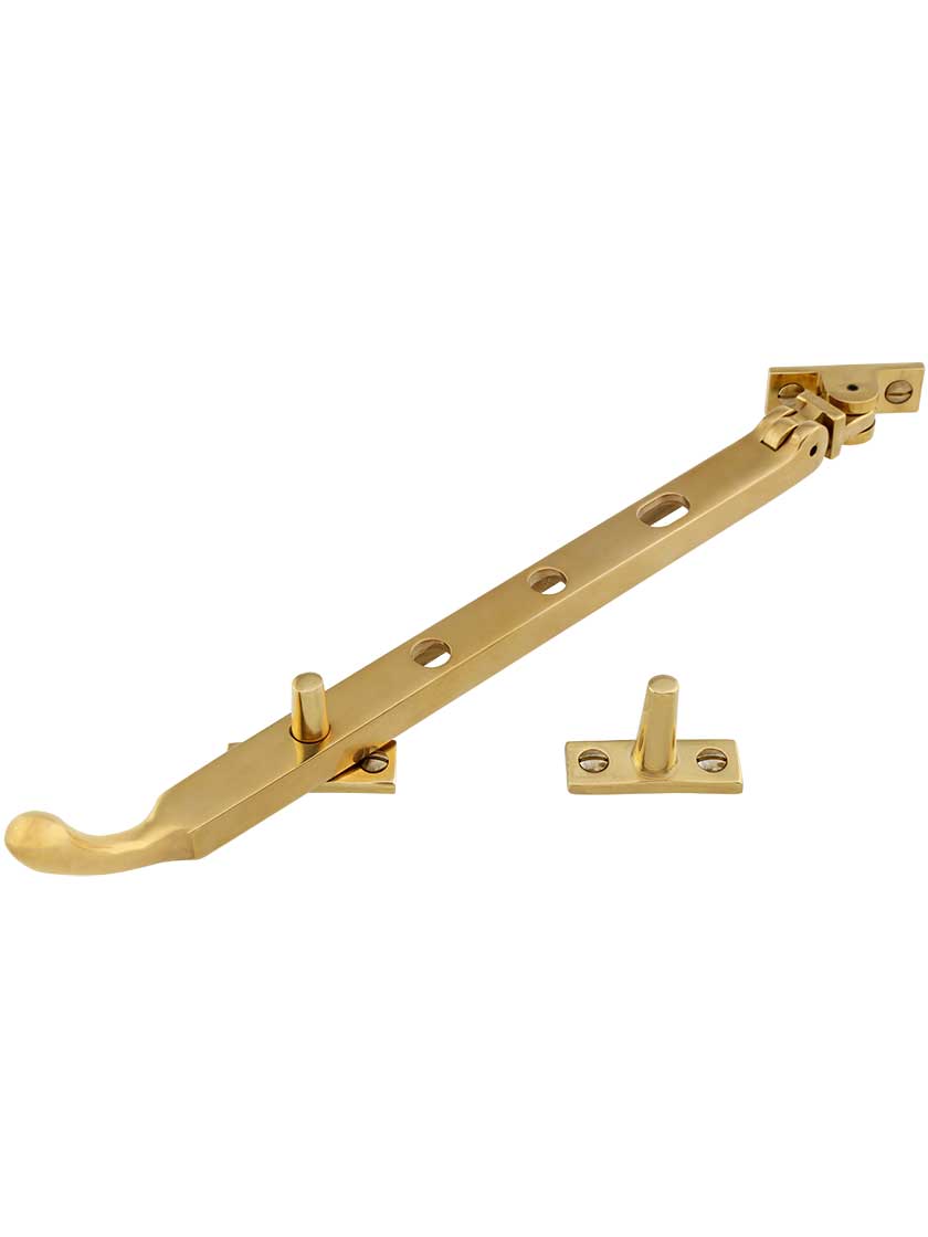 Solid-Brass Casement Stay with Bulb Handle - 9 1/2"